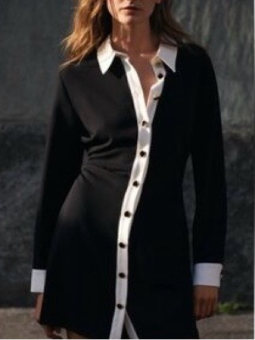 Zara Black Dress Shirt with Cream Collar and Placket